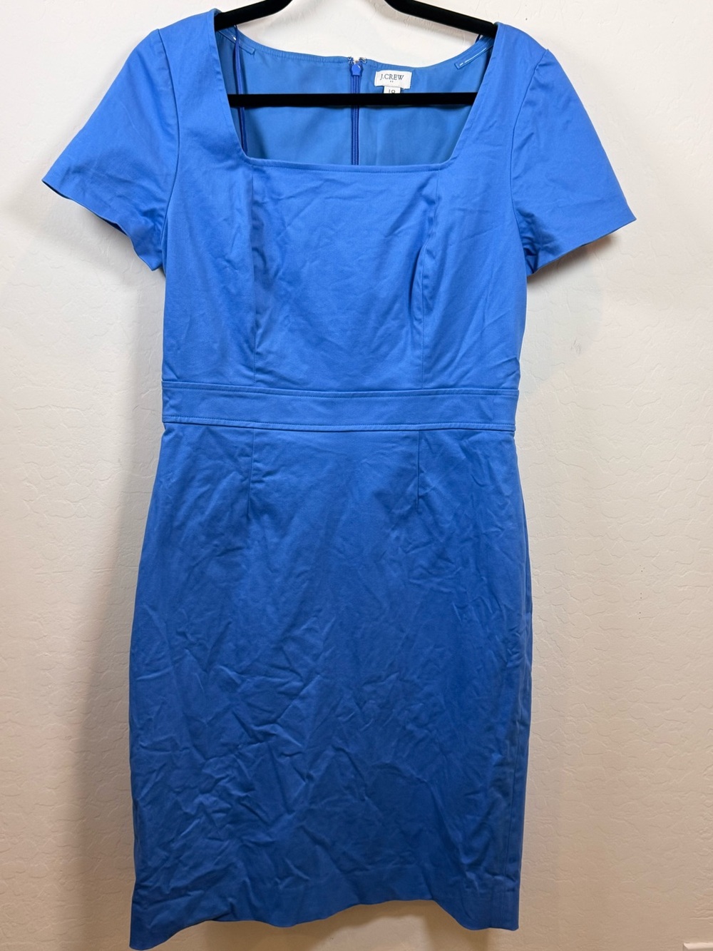 J. Crew Square Neck Short Sleeve Sheath Dress - Bright Blue